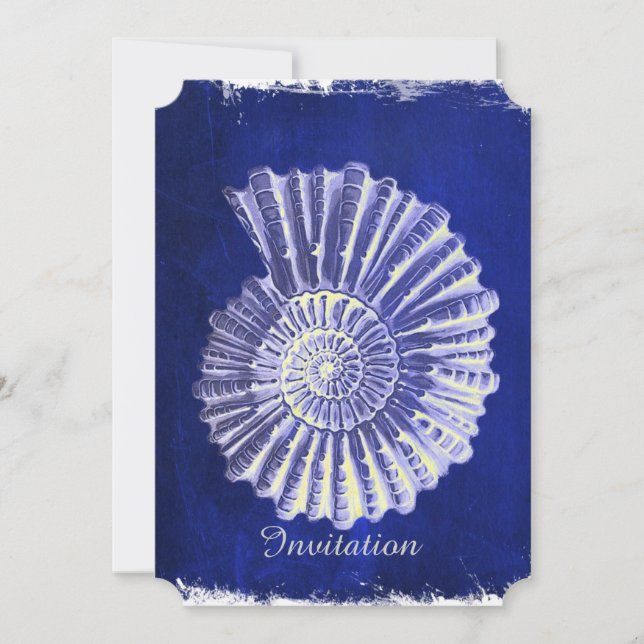 Invitation mariage coquillage bleu Conch plage côtière (Devant)