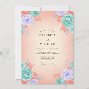 Invitation Mariage Corail Aqua Pivoine