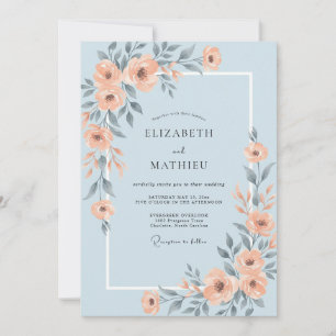 Invitation Mariage Corail Ardoise Pivoine