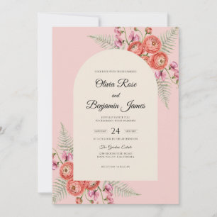 Invitation Mariage Corail Rose Eucalyptus