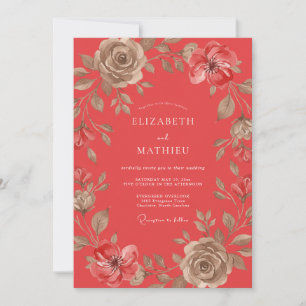 Invitation Mariage Corail Rose Vintage