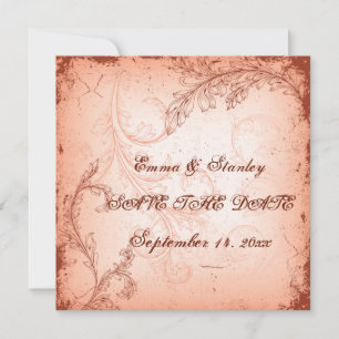 Invitation Mariage corail vintage Enregistrez la date