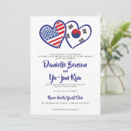 Invitation Mariage coréen américain des drapeaux de coeur