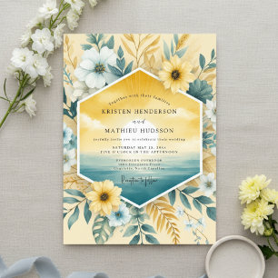 Invitation Mariage Côte d'Azur sarcelle dorée