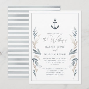 Invitation Mariage côtier à ancre marine