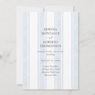 Invitation Mariage côtier avec rayure aquarelle bleu héritage