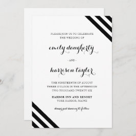 Invitation Mariage côtier Bandes marines Noir et Blanc