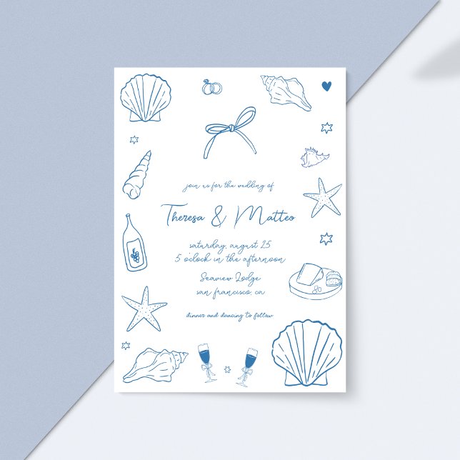 Invitation Mariage côtier nautique de fantaisie tiré à la mai (Créateur téléchargé)