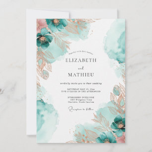 Invitation Mariage Côtiers Éthérés Cuivre Sarcelle