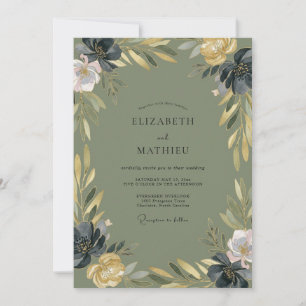 Invitation Mariage Cottagecore Olive Midnight Blossom