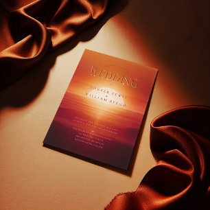 Invitation Mariage couché de soleil rouge méditerranéen