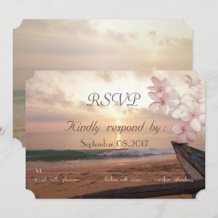 Invitation Mariage coucher de soleil sur la plage, Plumeria R