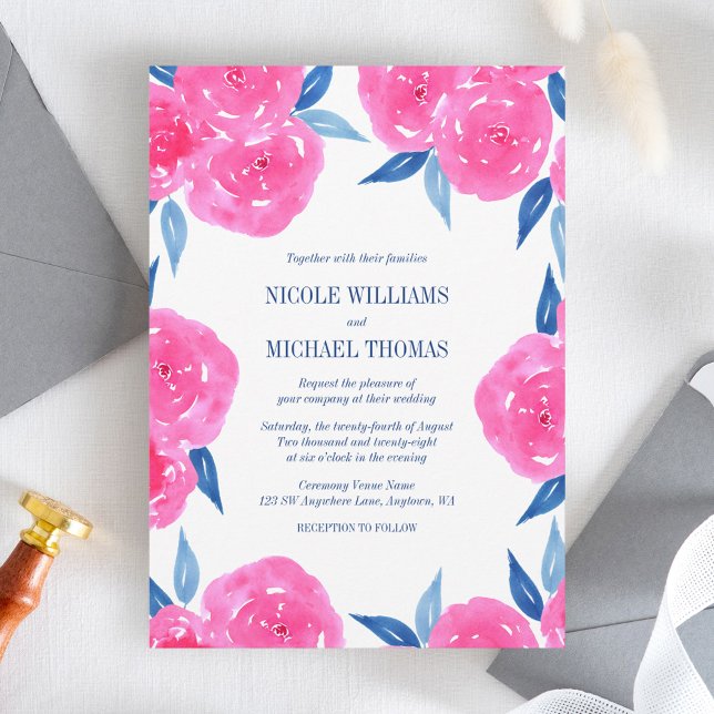 Invitation Mariage couleur bleu marine rose (Créateur téléchargé)
