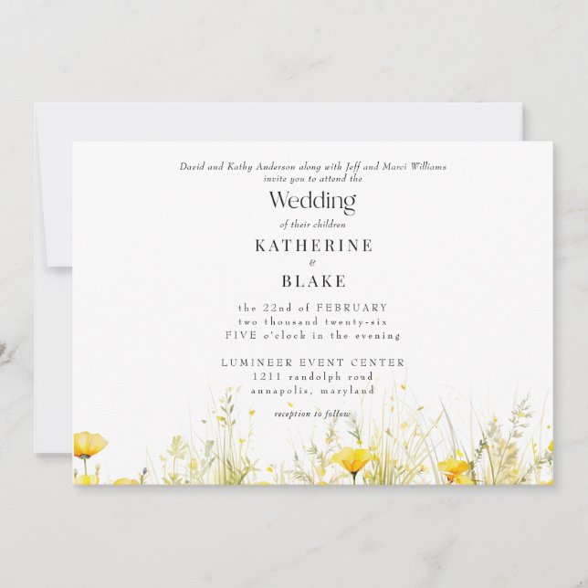 Invitation Mariage couleur Fleur sauvage jaune III (Devant)