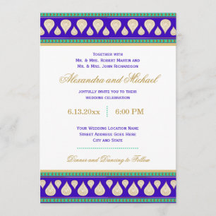 Invitation Mariage couleur or Bollywood India Blue Green