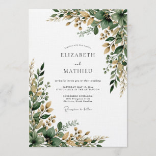 Invitation Mariage Coup de Pinceau Botanique Émeraude