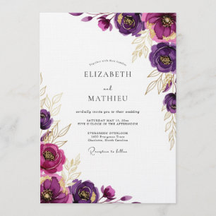 Invitation Mariage coup de pinceau botanique magenta