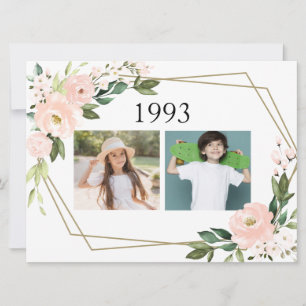 Invitation Mariage Couple Enfance Photos Pink Blush Floral