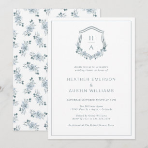 Invitation Mariage Couple Fleur Bleu Shower