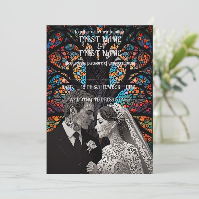 Invitation Mariage couple idées cadeaux personnalisées (Debout devant)