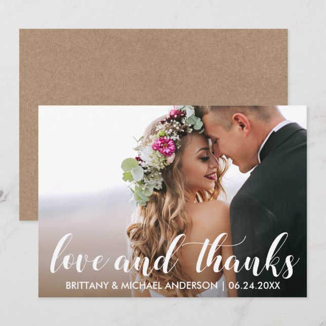Invitation Mariage Couple Photo Love et Merci Card Kraft (Devant / Derrière)