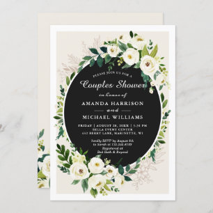 Invitation Mariage Couples Douche Verdure Fleurs blanches