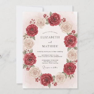 Invitation Mariage Couronne Antique Ivoire Rouge Cramoisi