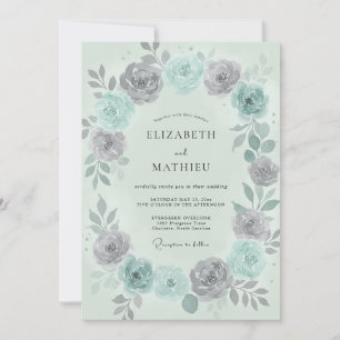 Invitation Mariage Couronne Argentée Menthe