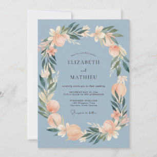 Invitation Mariage Couronne de Pêche Douce Ardoise