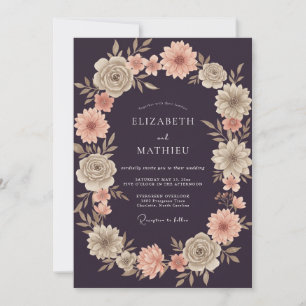 Invitation Mariage Couronne de Prune Abricot Foncé