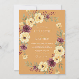 Invitation Mariage Couronne de Prune Ocre