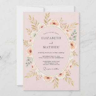 Invitation Mariage Couronne de Rose Doré