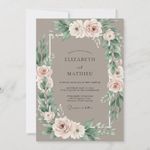 Invitation Mariage Couronne de Roses Taupe Blush