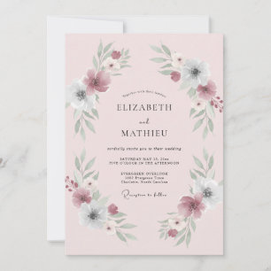 Invitation Mariage Couronne de Sauge Rose