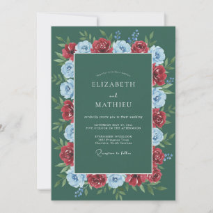 Invitation Mariage Couronne Florale Vert Profond
