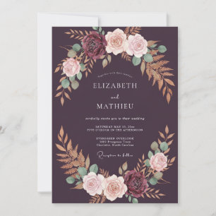 Invitation Mariage Couronne Luxe Violet Foncé