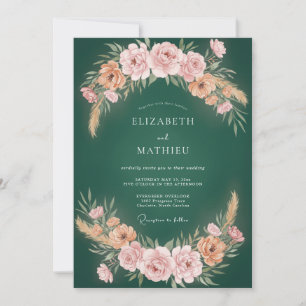 Invitation Mariage Couronne Rose Fleur d'Émeraude