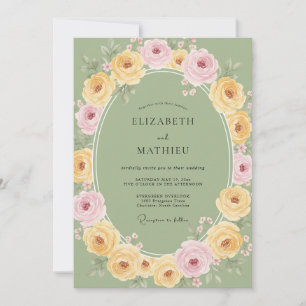 Invitation Mariage Couronne Rose Papillon
