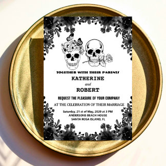 Invitation Mariage crâne Halloween sucre gothique Floral