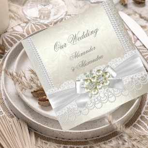 Invitation Mariage Crème Blanc Perle Broderie Dentelle Diaman