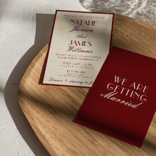 Invitation Mariage Crème Bourgogne Élégant Ancien Argent de M