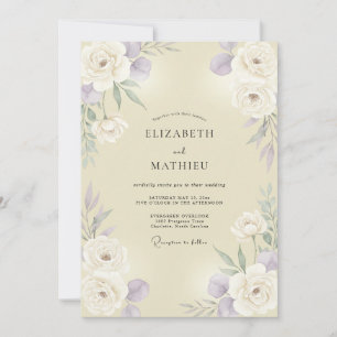 Invitation Mariage Crème Mauve Pivoine