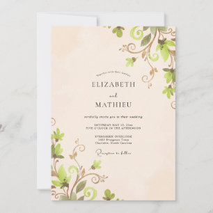 Invitation Mariage Crème Olive Vigne