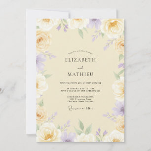 Invitation Mariage Crème Violette Pivoine