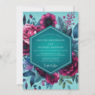 Invitation Mariage crépusculaire magenta sarcelle