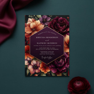 Invitation Mariage Crépuscule Floral Prune