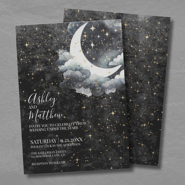 Invitation Mariage Crescent Céleste (Celestial Crescent Moon Wedding Invitation)