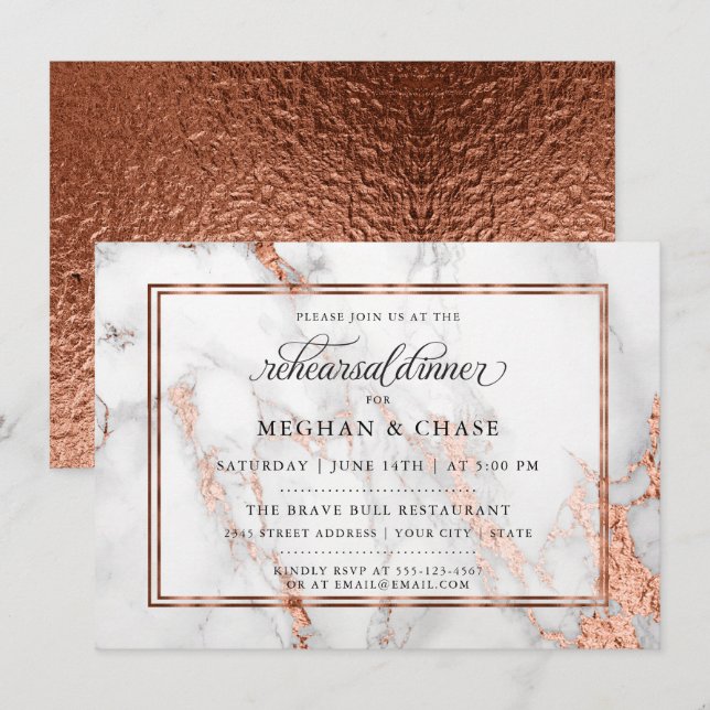 Invitation Mariage cuivre et marbre Élégance Bold (Devant / Derrière)