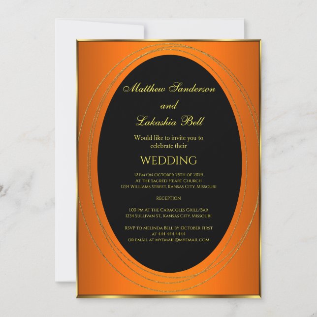 Invitation Mariage Cuivre Orange or Noir Élégant Moderne En (Devant)