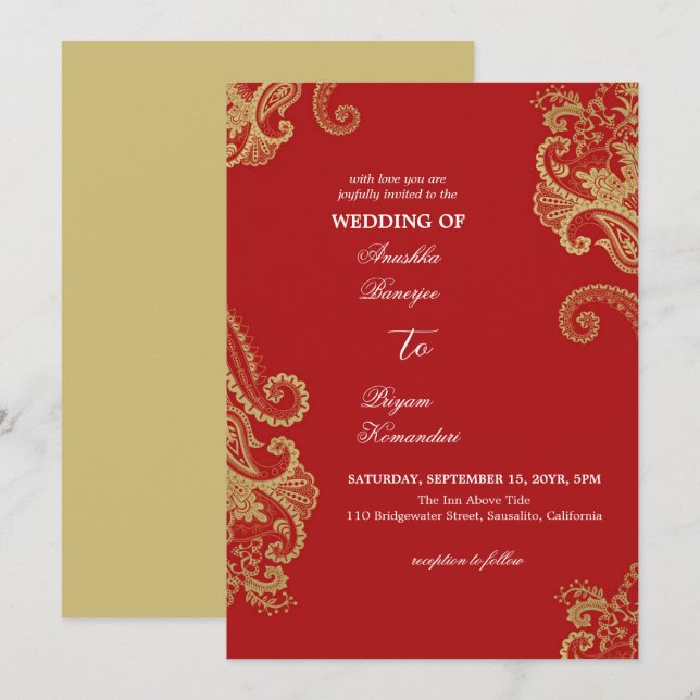 Invitation Mariage culturel traditionnel élégant au henné (Devant / Derrière)